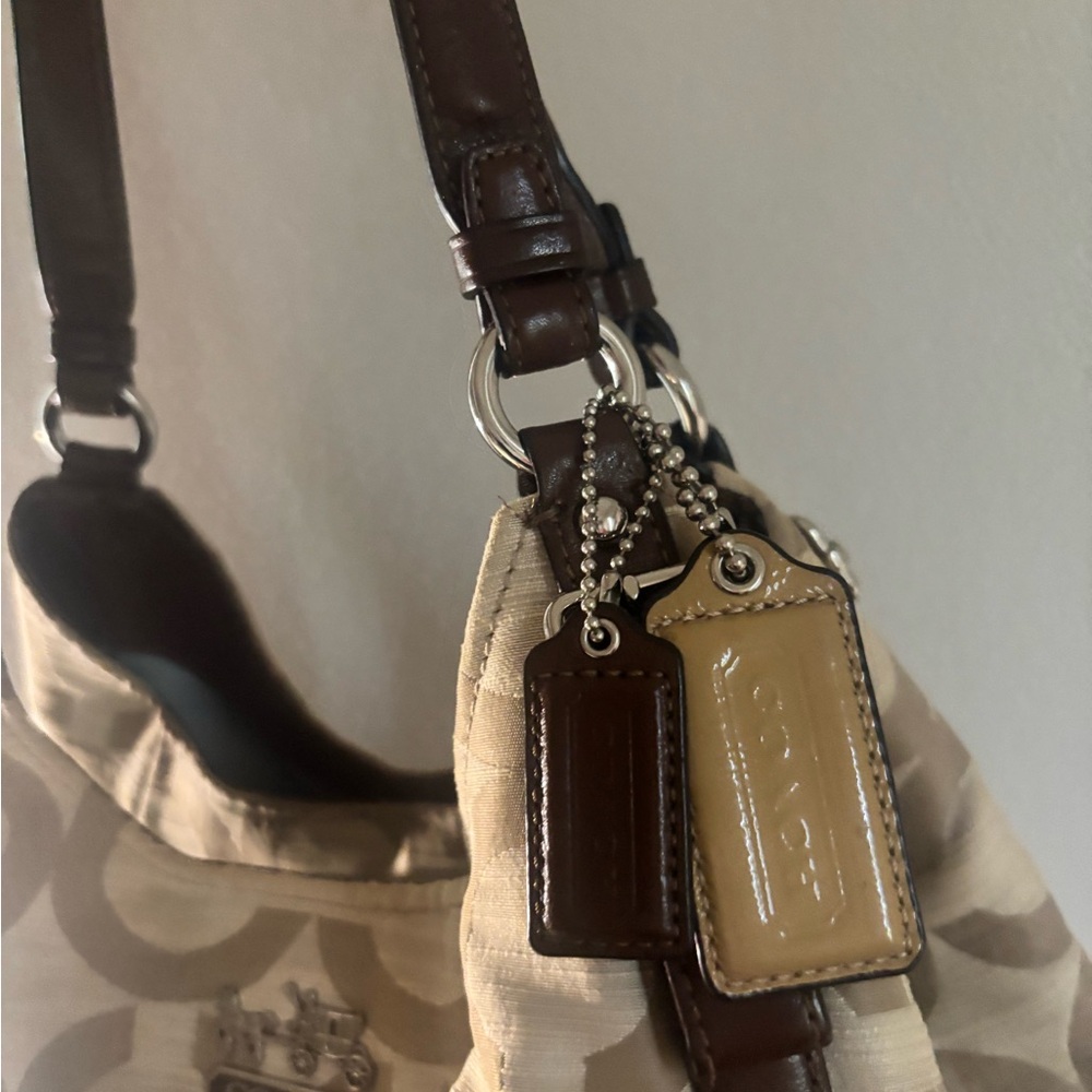 Coach Cream and Brown Hobo Bag with Signature Design-Madison Maggie , clean - Picture 7 of 11